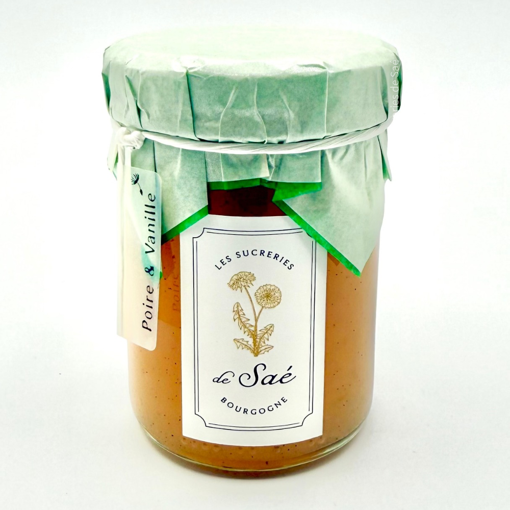 Confiture artisanale de poires Williams, confiture poire vanille, recette faite main moins sucrée, saveur fraîche et naturelle.